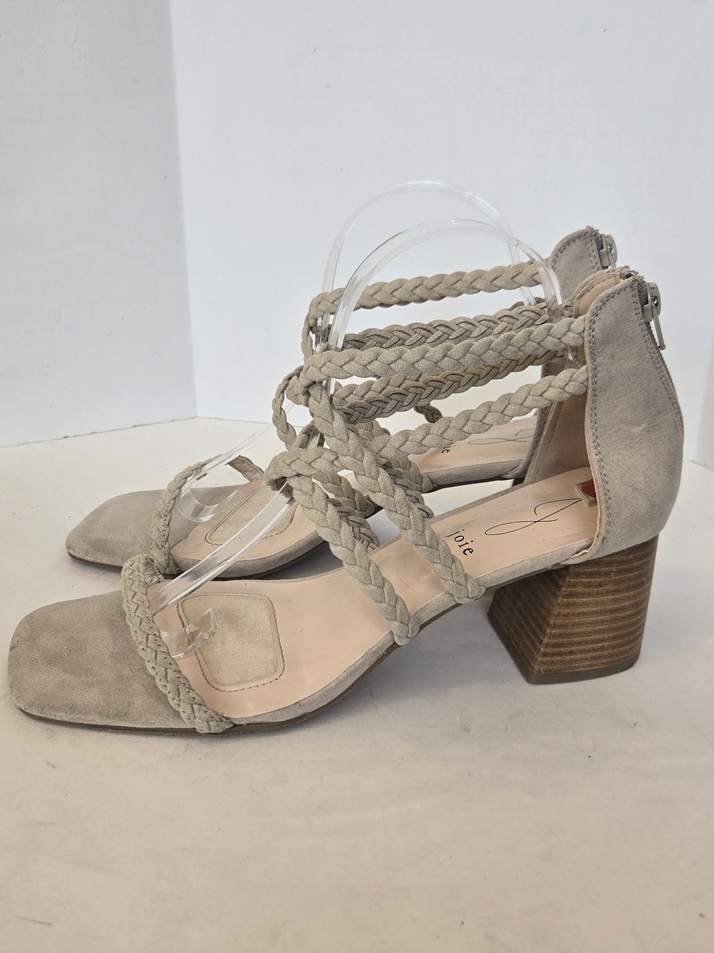 Joie Beige Braided Block Heel Suede Sandals